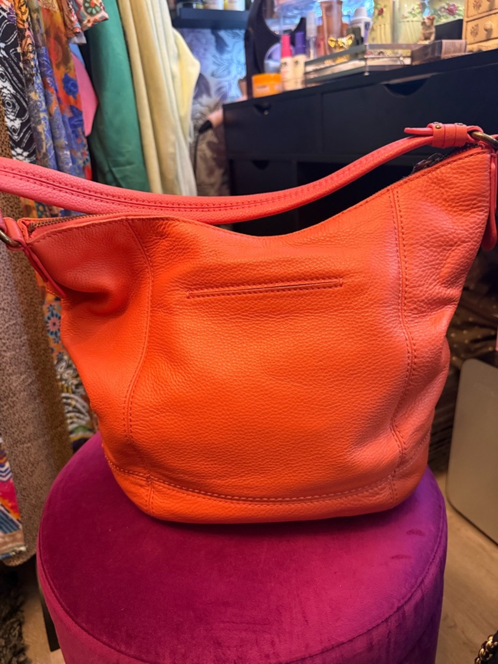 The Sak Orange Pebbled Leather Shoulder Bag - Picture 3 of 12